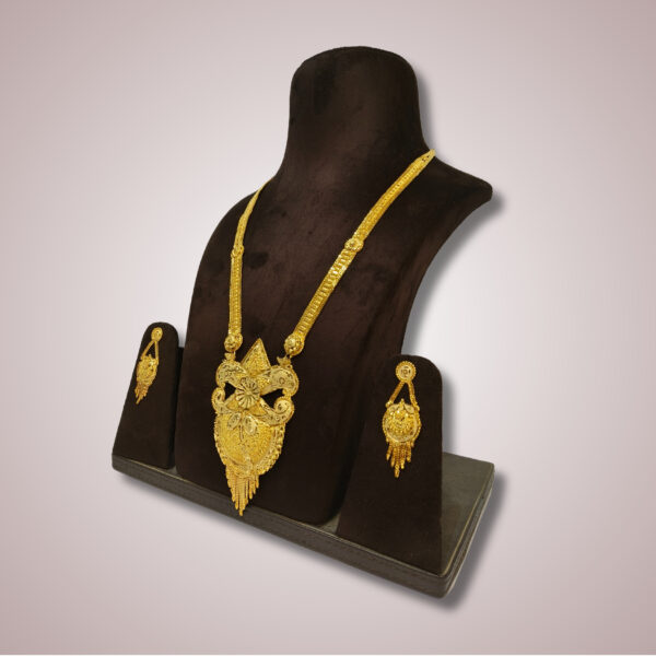 Elegant Traditional Gold-Plated Long Har Set with Matching Earrings - Image 2