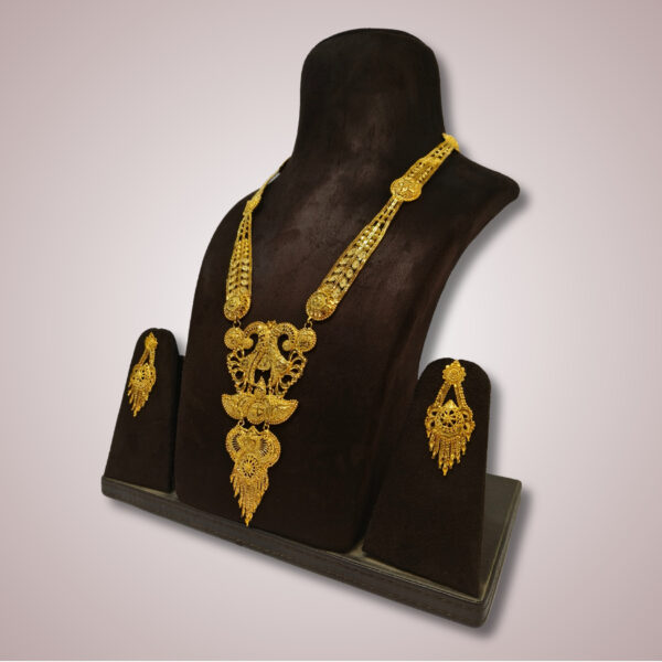 Royal Gold-Plated Long Har Set with Intricate Designer Pendant and Earrings - Image 2
