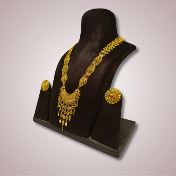 Elegant Gold-Plated Long Har Set with Floral Pendant and Round Earrings - Image 2