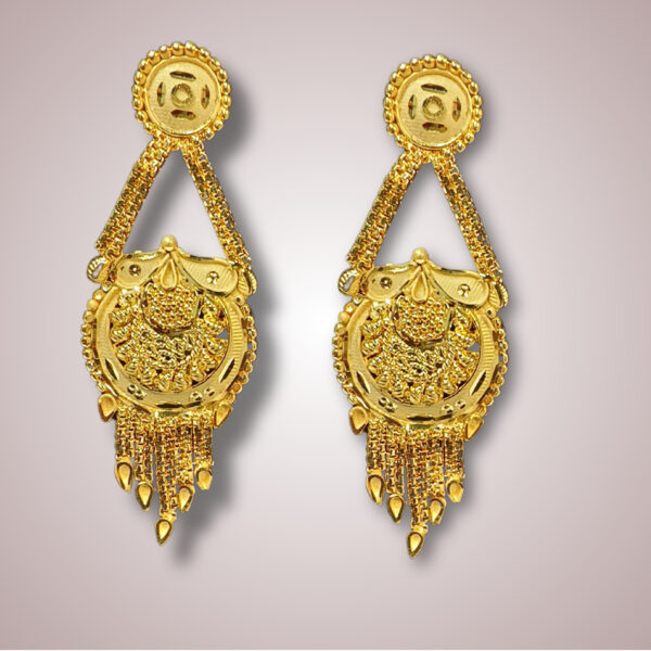 Elegant Traditional Gold-Plated Long Har Set with Matching Earrings - Image 3