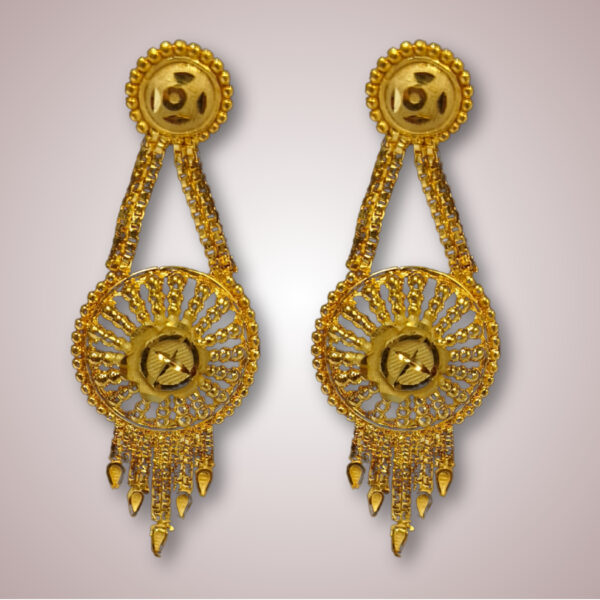 Classic Gold-Plated Long Har Set with Round Designer Pendant and Matching Earrings - Image 3